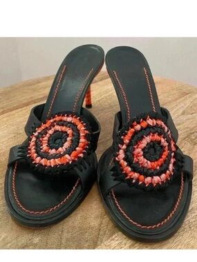 Bottega Veneta Rare Vintage Kitten Heels Leather Slides Size 7